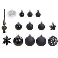 Pakket met 110x stuks kunststof kerstballen/ornamenten met piek zwart - thumbnail