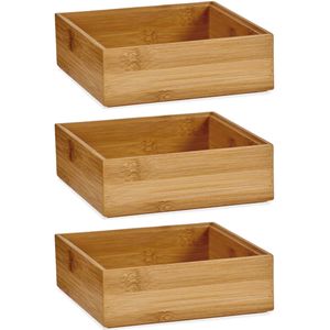 3x Stuks Kast/lade/make-up organizers bamboe hout bakje 15 x 15 x 5 cm