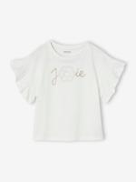 T-shirt voor een ceremonie met een reliëfbloemenmotief en glitterletters voor meisjes wit
