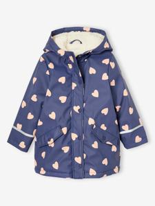 Regenjas voor meisjes met capuchon en sherpa voering indigoblauw