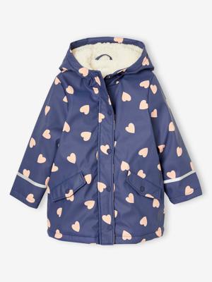 Regenjas voor meisjes met capuchon en sherpa voering indigoblauw