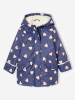 Regenjas voor meisjes met capuchon en sherpa voering indigoblauw