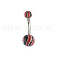 Navelpiercing gegolfd zwart-rood