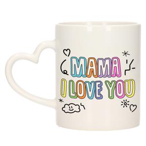 Bellatio Decorations Cadeau koffie/thee mok voor mama - pastel - hartjes oor - keramiek - Moederdag   -