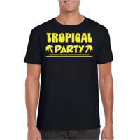 Tropical party T-shirt voor heren - met glitters - zwart/geel - carnaval/themafeest