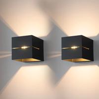 2x Gemini nero by LUSENZ - Kubusvormige up and down wandlamp met een mat zwarte coating
