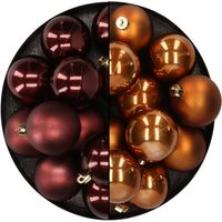 Kunststof kerstballen 6 cm - 24x stuks - bruin tinten - Kerstbal - thumbnail