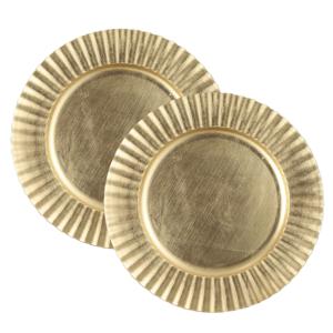 Diner/kerstdiner onderborden - 2x st - goud - D33 x H2 cm - kunststof - rond