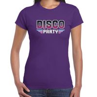 Disco party feest t-shirt paars voor dames - thumbnail