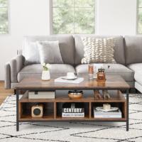 Rechthoekige Salontafel met 3 Niveaus Cocktailtafel in Industriële Stijl met Stevig Metalen Frame Theetafel met Open Schap en Vakken Rechthoekige Salontafel met 3 Niveaus Cocktailtafel in Industriële Stijl met Stevig Metalen Frame Theetafel met Open Schap en Vakken