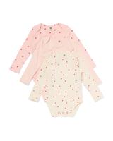 051 Rompers Katoen Met Stretch Hartjes - 3 Stuks Roze (roze)