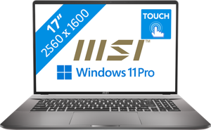 MSI Creator Z17 HX Studio A14VGT-282NL Intel® Core™ i9 i9-14900HX Laptop 43,2 cm (17") Touchscreen Quad HD+ 64 GB DDR5-SDRAM 2 TB SSD NVIDIA GeForce RTX 4070 Wi-Fi 7 (802.11be) Windows 11 Pro Grijs