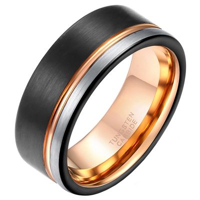 Wolfraam heren ring Groef Zwart Zilverkleurig Rose-20mm