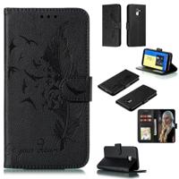 Feather patroon Litchi textuur horizontale Flip lederen draagtas met portemonnee & houder & kaartsleuven voor Galaxy J6 (2018) (zwart)