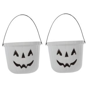 Trick or treat snoep emmertje - 2x - pompoen - glow in the dark - D20 cm - Halloween snoepjes emmer