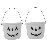 Trick or treat snoep emmertje - 2x - pompoen - glow in the dark - D20 cm - Halloween snoepjes emmer