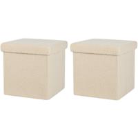 Poef Teddy BOX - 2x - hocker - opbergbox - beige - polyester/mdf - 38 x 38 cm - opvouwbaar - thumbnail