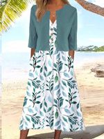 Loose Casual V Neck Floral Two-Piece Set - thumbnail
