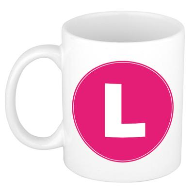 Koffie mok met de letter L - beker - roze - eerste letter van een voornaam - wit - 300 ml Koffie mok met de letter L - beker - roze - eerste letter van een voornaam - wit - 300 ml