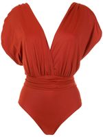 Brigitte maillot de bain froncé à col v - Marron