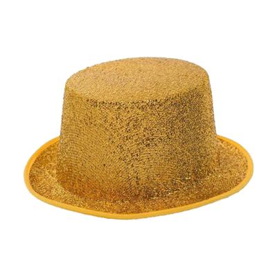 Verkleed hoed - glitter goud - volwassenen - carnaval - kleuren thema - feestkleding accessoires
