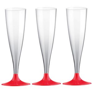 Champagneglazen - 10x - plastic - 140 ml - rood - herbruikbaar   -