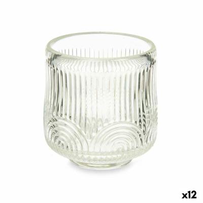 Kaarshouder Strepen Transparant Kristal 7,5 x 7,8 x 7,5 cm (12 Stuks)