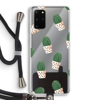 Cactusprint roze: Samsung Galaxy S20 Plus Transparant Hoesje met koord