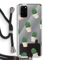 Cactusprint roze: Samsung Galaxy S20 Plus Transparant Hoesje met koord