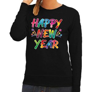 Gekleurde happy new year sweater / trui zwart voor dames 2XL (44)  -