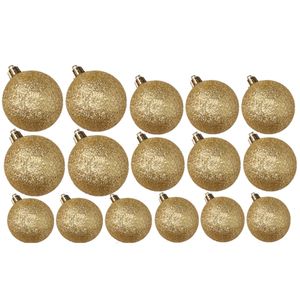 Kerstversiering set glitter kerstballen goud 6 - 8 - 10 cm - pakket van 50x stuks