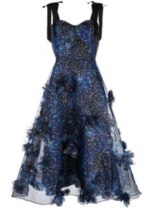 Marchesa Notte robe Foiled Garden - Bleu