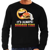 Funny emoticon sweater Its always burger time zwart heren - thumbnail