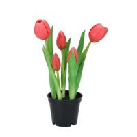Kunst tulpen Holland in pot - 5x stuks - fuchsia roze - real touch - 26 cm   -