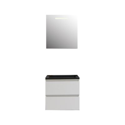 Badkamermeubel BWS Pepper Acryl Wastafel Mat Zwart Zonder Kraangat Inclusief Spiegel Met LED Verlichting 60x55x46 cm Wit