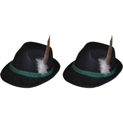Tiroler verkleed hoedje voor volwassenen - 2x - zwart - Oktoberfest - Alpenhoedje/jagershoedje