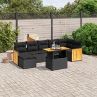 8-delige Loungeset met kussens poly rattan zwart