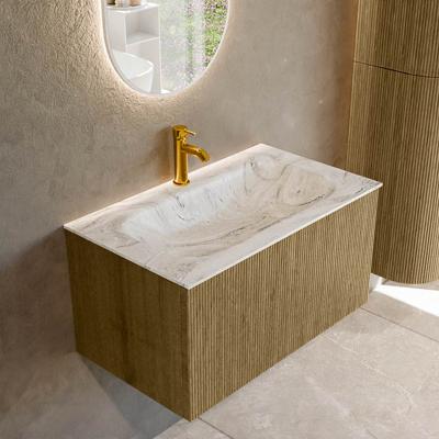 Badmeubel Mondiaz Kurve-Dlux | 80 cm cm | Meubelkleur Dusk | Wastafelkleur Glace | Solid surface | Wasbak midden spoelbak | 1 kraangat