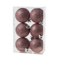 Kerstballen - 6x st - roze - glitters - D6 cm - kunststof - kerstversiering - thumbnail