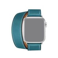 Double Leather Loop bandje - Blauw - Geschikt voor Apple watch 42mm / 44mm / 45mm / 49mm - thumbnail