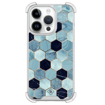 iPhone 14 Pro siliconen shockproof hoesje - Blue cubes