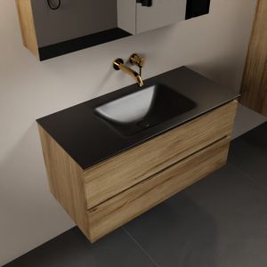 MONDIAZ AIVY 100cm badmeubel Chai, wastafel Urban solid surface midden zonder kraangat met spiegelkast (AI-351321URBAN-NO - AI-M100CHMI - AI-C100CHMI)