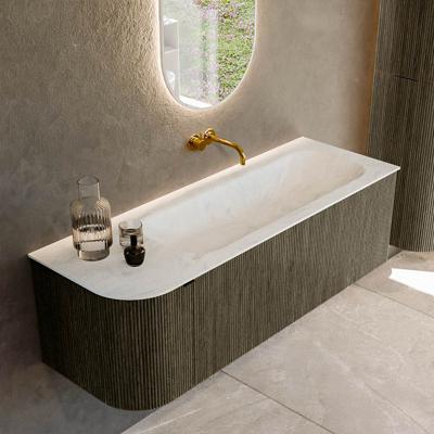 Badmeubel Mondiaz Kurve-Dlux | 135 cm cm | Meubelkleur Shadow | Wastafelkleur Opalo | Solid surface | Wasbak rechter zijde spoelbak | Zonder kraangat(en)