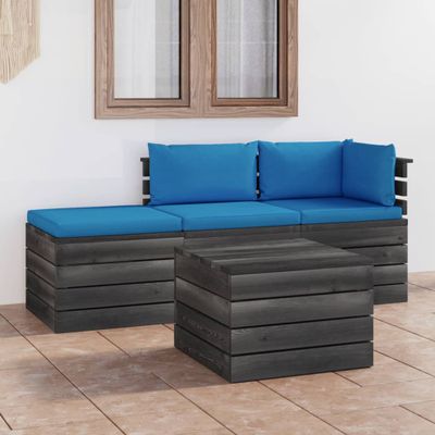 vidaXL 4-delige Loungeset met kussens pallet massief grenenhout vidaXL 4-delige Loungeset met kussens pallet massief grenenhout