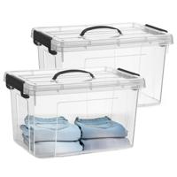 Opslagbox met deksel - 2x - transparant grijs - 18.5 liter - 42 x 30 x 24 cm - kunststof