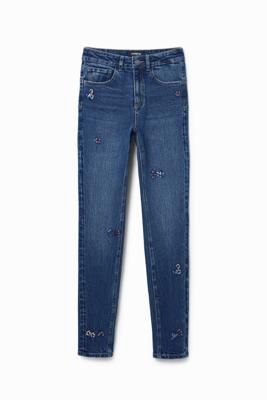Slim fit jeans kralen bloemen - BLUE - 38