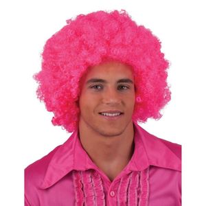 Roze afro pruik   -