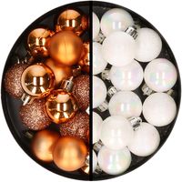 34x stuks kunststof kerstballen koper en parelmoer wit 3 cm - thumbnail