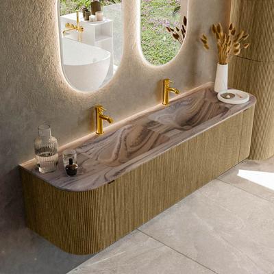 Badmeubel Mondiaz Kurve-Dlux | 170 cm | Meubelkleur Dusk | Wastafelkleur Sombra | Solid surface | Wasbak beide zijden spoelbak | 2 kraangaten