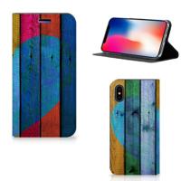 Apple iPhone X | Xs Book | Wallet Case | Wood Heart - Cadeau voor je Vriend